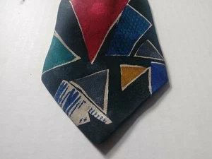 Ted Lapidus Mens Black Abstract Geometric Neck Tie 100% Silk - Picture 1 of 4