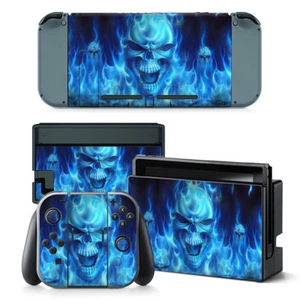 Nintendo Switch Skin Design Foils Sticker Screen Protector Set - Blue Skull - Picture 1 of 1