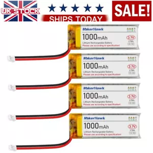 4PCS 3.7V 1000mAh batteria LiPo ricaricabile 1S 102050 batteria ai polimeri di litio UK - Foto 1 di 8