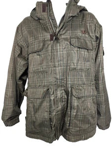 Nordic Track Coat Anorak Mens XL 46-48 Brown Plaid Hooded Lined All Weather - Picture 1 of 14