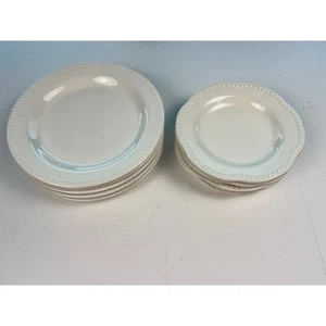 Pottery Barn Cream/White Dinnerware Set Beaded Trim Plates Dishes Neutral Decor - Picture 1 of 23