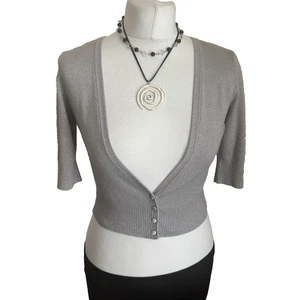 Jane Norman Y2K Size UK 12 Silver Metallic Cropped Cardigan  - Picture 1 of 9