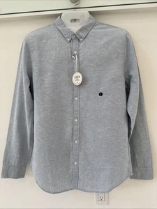 Hollister Shirt Men LARGE Button Down Long Sleeve Linen Blend MSRP $44.95 Blue - Picture 1 of 14
