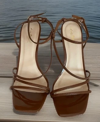 Anne Michelle Strappy Brown Patent Ankle Strap Heels Size 8.5 NWOT - Image 1 of 4