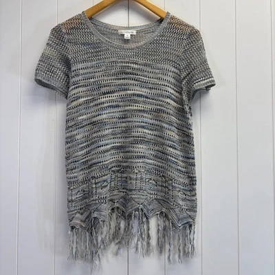 John Paul Richard Womens Boho Coastal Knit Fringe Short Sleeve Sweater Size M - Image 1 of 4