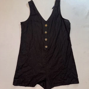 Damen großer schwarzer Leinenmischung weites Bein Overall Overall Shorts minimalistisch - Bild 1 von 9