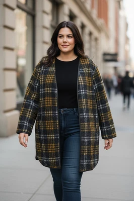 Plaid Overcoat Coat Green Leather Trim Soft Plus Womens 2X Festival Warm Cozy - Image 1 of 4