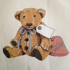 Oso de peluche corazón todo tuyo pintado a mano lienzo punta de aguja etiqueta personalizada - Imagen 1 de 4
