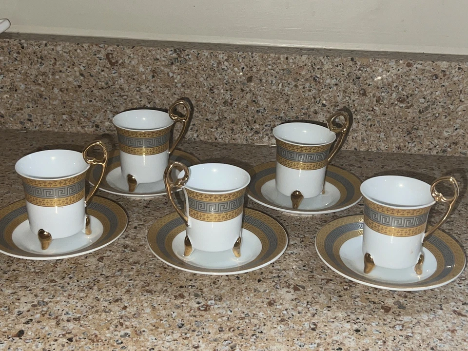 Набор из 5 кофейных чашек и блюдцев, чайные чашки в турецком стиле для эспрессо, мокко 4 унции - Изображение 1 из 1