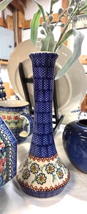 Jarrón de mesa floral estrecho de cerámica polaca de 10" x 4" de alto - Imagen 1 de 1
