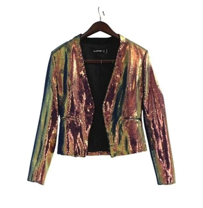 BlankNYC Pailletten Jacke irisierend vorne offen Silvester Party mehrfarbig Urlaub XS - Bild 1 von 8