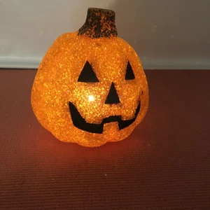 Jack-o-Lantern Kürbis Popcorn geschmolzen Kunststoff beleuchtet Halloween - Bild 1 von 6
