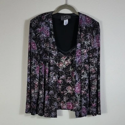 Alex Evenings 2 件套特殊场合套装 M 码紫色花卉背心和开衫 — 第 1/4 张图片