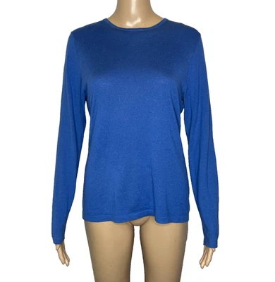 Women's Large Neiman Marcus Cashmere Blend Blue Crewneck Knit Sweater - Image 1 of 4
