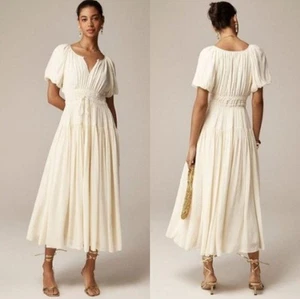 J. Crew Damen Krepp Elena Puffärmel Kleid CA679 Creme Größe Small NEU Neu mit Etikett - Bild 1 von 14