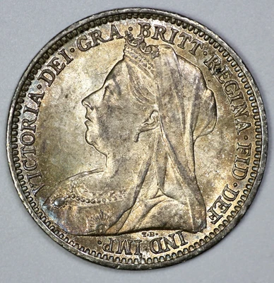 1897 Great Britain Veiled Head Silver 3p Threepence Brilliant UNC - Image 1 of 3