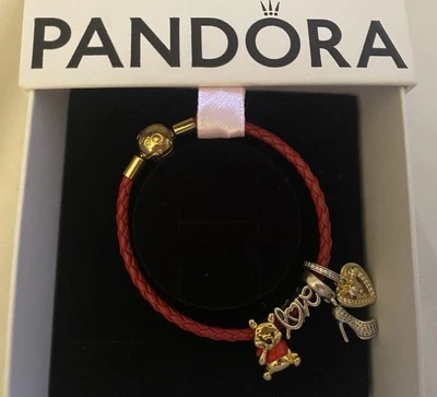 Auténtica pulsera Pandora de cuero rojo y oro con dije Foto 1 de 3