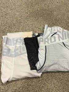 2 Pantalones de compresión Nike Pro Dri-Fit gris/blanco capa base (manchas/agujero) talla LRG - Imagen 1 de 17