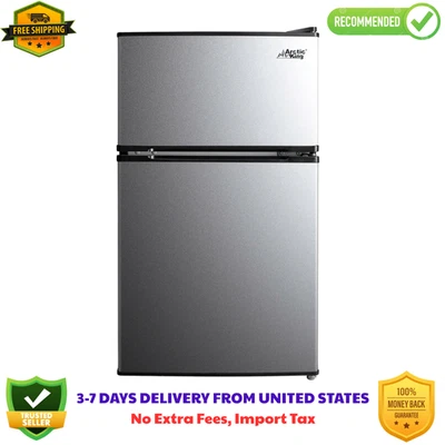 Mini nevera Arctic King de 3,2 pies cúbicos de dos puertas con congelador, acero inoxidable, E-Star Foto 1 de 4