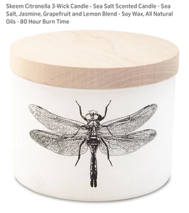 New! Genuine SKEEM Citronella 3-Wick Soy Wax Candle Sea Salt Scented 80 Hours - Picture 1 of 3