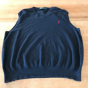 Polo Ralph Lauren Vest Sweater Men XXL Blue V Neck 100% Pima Cotton Pullover - Picture 1 of 10