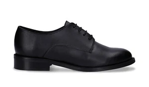 Mujer Zapatos Veganos Derby Elegantes Planos Hechos con Piel de Manzana Negra Puntera Lisa - Imagen 1 de 7