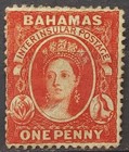 Bahamas QV 1863-77 1d Scarlet Vermilion  Perf 14 Wmk Reversed Mint NG sg 33x