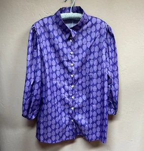 Coeur de Vague Women's Button Down Shirt 3/4 Sleeve Slouchy Blouse Purple 2XL - Picture 1 of 8