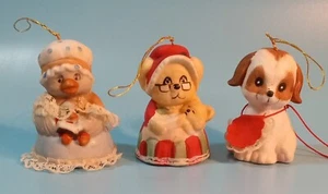 Jasco Bell Ornaments. Set Of 3. Duck, Bear & Dog. 3" Tallest. - Picture 1 of 12