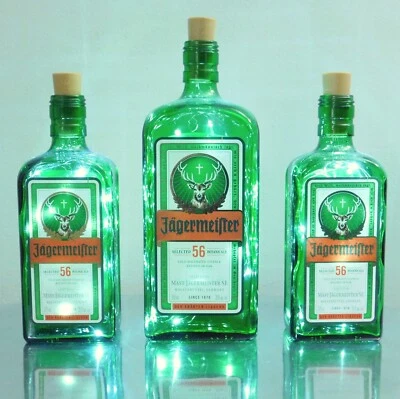 Set Of 3 Jagermeister Bottle Lamps - Battery Cool White LED Fairy Night Lights - Image 1 of 4