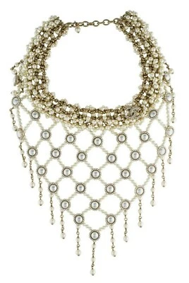 CHANEL Necklace 2016 CC logo Bib Statement Paris à Rome Runway Pearl Crystal gyu - Image 1 of 4