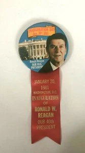 INAUGURACIÓN REAGAN 20 de enero 1981 botón Pinback con cinta vintage - Imagen 1 de 3