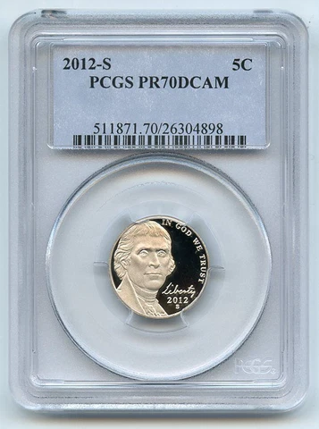 2012 S 5C Jefferson Nickel PCGS PR70DCAM Cover