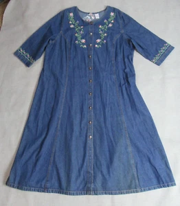 Abito Vintage Studio West Donna 2X Blu Denim Perline Cottagecore Boho Maxi Country - Foto 1 di 15