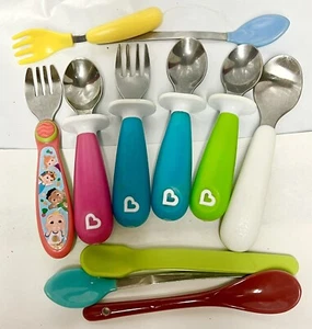 11 Baby Spoons Toddler Eating Utensils Metal/Plastic 8 Spoons And 3 Forks - Picture 1 of 15
