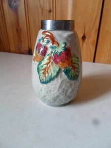 Vintage Staffordshire Shorter & Son 12cm High, Hand Painted Vase Metal Rim - Picture 1 of 8