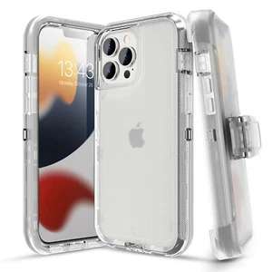 For iPhone 13 mini 13 Pro Max Shockproof Clear Hard Case + Clip & Glass Screen - Picture 1 of 14