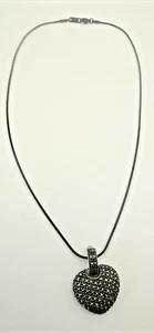 Sterling Silver Marcasite Heart Pendant Necklace Black 1.2mm Snake Chain - Picture 1 of 8