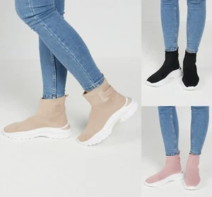 Damen Frauen Turnschuhe Turnschuhe Schnürschuhe Laufen Gehen Fitness Sport Socken Pumps - Bild 1 von 16