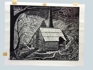 A. ROSS PITTMAN Woodblock Print SPRING HOUSE, PITTMAN HOME, TENN Pencil Signed - Picture 1 of 4