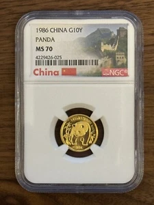 1986 China Gold Panda 1/10 oz G10Y 10 Yuan NGC MS70 Perfect Coin! - Picture 1 of 2