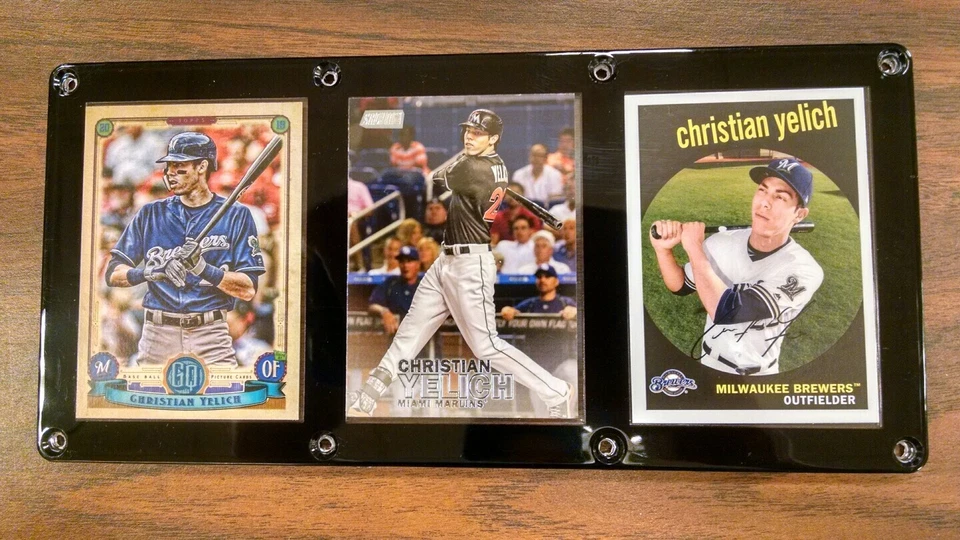 CHRISTIAN YELICH 3 CARD PLAQUE SCREWDOWN MIAMI MARLINS MILWAUKEE BREWERS - Image 1 of 1