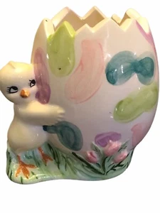 Vintage Küken Ostern gebrochenes Ei Huhn Keramik Pastell selbstgemacht Übertopf Vase - Bild 1 von 5