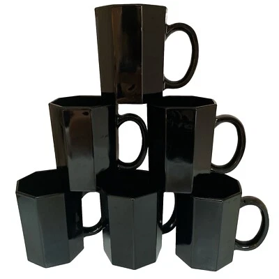 Juego de 6 tazas MCM vintage de Arcoroc France Octime vidrio negro octogonal Foto 1 de 3