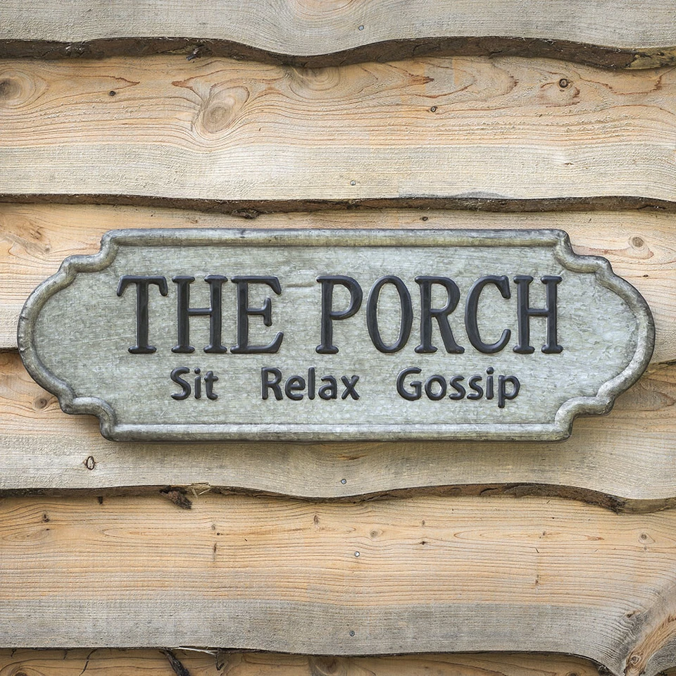 Letrero de metal en relieve "The Porch Sit Relax Gossip" granja 36" W x 12,25" H Foto 1 de 1