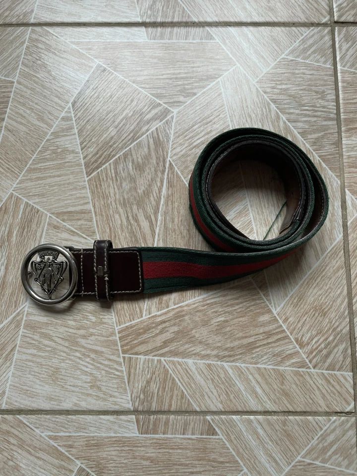 Retro Luxury Vintage Designer Gucci Leather Metal Buckle Belt Red Green - Image 1 of 1