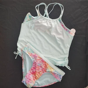 GIRLS SIZE 14 16 ** 2 PC MULTI COLOR MERMAID SCALES SWIM SUIT CLOTHING - NEW - Picture 1 of 6
