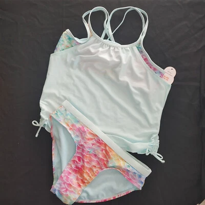 NIÑAS TALLA 14 16 ** 2 PIEZAS TRAJE DE BAÑO ESCAMAS DE SIRENA MULTICOLOR ROPA - NUEVO Foto 1 de 4