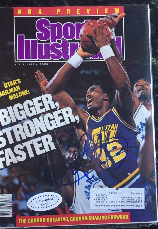 November 7, 1988 Karl Malone Utah Jazz Basketball Sports Illustrated -Signed - Image 1 of 3