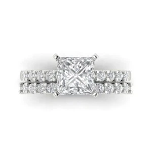 2.63 cttw Engagement Ring & Eternity Band Wedding Set (7.0mm Zirconia Diamond) - Picture 1 of 20